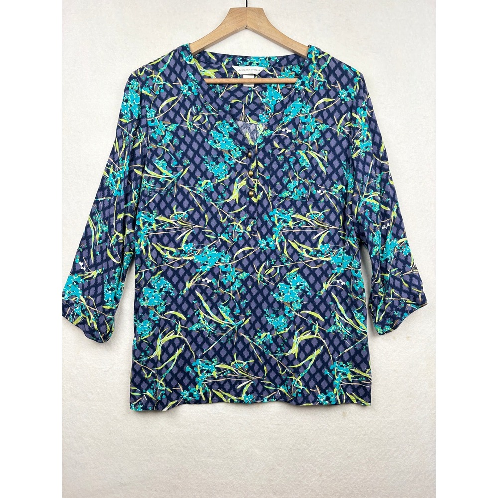 Christopher & Banks Blouse Womens Large Floral Henley Boho Cottagecore